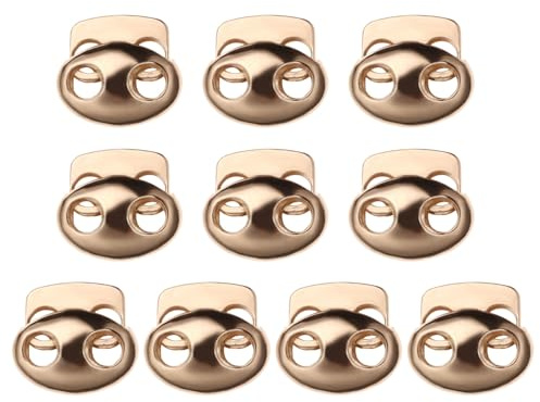 PATIKIL Fermagli per Corda 0.7x0.5, 10pz Doppio Foro a Molla per Chiusura Coulisse Borse, Lacci Scarpe, Tono Oro