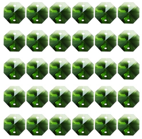 PATIKIL K9 kristall oktagon pärlor 2 hål hängen, 30-pack 14 mm ljuskrona prismor delar ornament hängande pärlor för gör-det-själv konst hantverk dekoration, grön