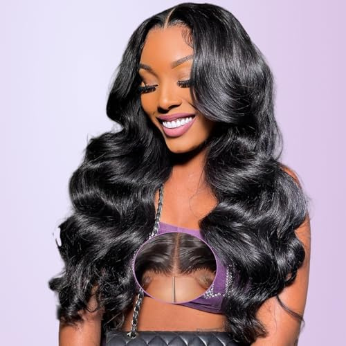 Smilenice Echthaar PerüCke 6X6 Body Wave Human Hair Wig 180% Density Wear and Go Glueless Wig Human Hair Unprocessed Brazilian Virgin Hair Natural Black For Women No Glue Pre Plucked Pre Cut 20 Zoll