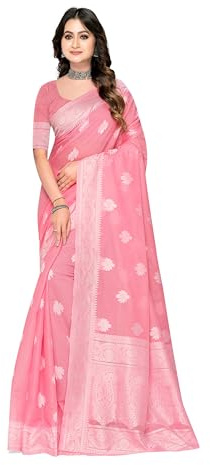 Sugathari Banarasi Kanchipuram Art Sari di Seta Grigio Donna Sari Tradizionale Matrimonio Festa Sari Camicia Sari di Seta Etnico Indiano Sari di Seta Festa e Regalo (KS-148), Rosa bambino, Talla Única