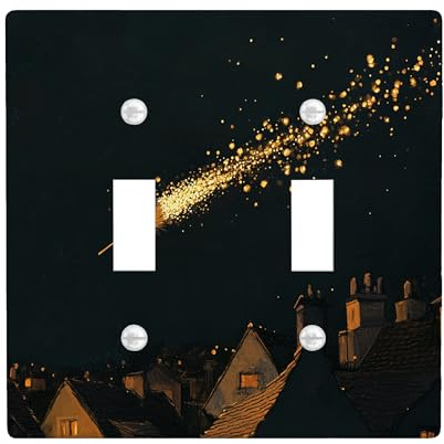 Halloween Witch Magic Broom Decorative Light Switch Cover Plate 2 Gang Double Toggle, Cool Fun Fantasy Kid Electrical Faceplate for Room, Anime Scenic Switchcover Switchplate
