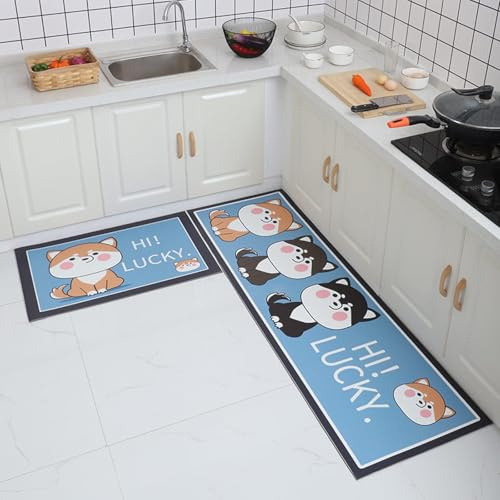 Alfombra Cocina 50X80Cm Perro Negro Alfombra Vinilica Cocina Cuero,Modernas Lavable Antideslizante Anti Fatiga para Pasillo, Comedor,Hogar Alfombrilla Cocina