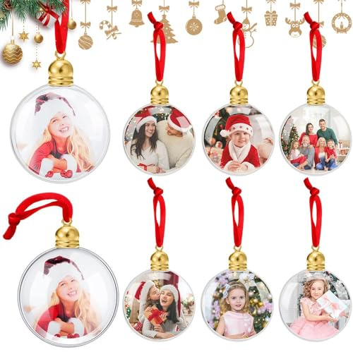 Weihnachtskugel Personalisiert, 8 Stück Weihnachten Klar Ball Ornamente mit Foto, Weihnachtskugeln Selbst Gestalten, Christbaumkugeln zum Befüllen für Fotos Bilder Handwerk Dekor