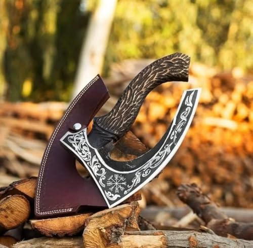 New Viking Pizza Cutter with 1 Keychain Gift Axe Viking Hatchet Pizza Axe Slicer Pizza, Small Camping Axe, with Premium Leather Sheath Cover