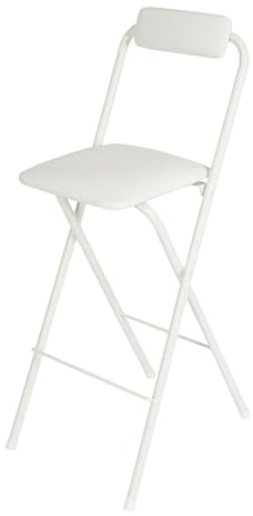 Sgabello da bar pieghevole moderno con schienale, 60 cm, bianco, sedia da cucina per casa, giardino e bar, altezza regolabile 50-80 cm, elegante e salvaspazio