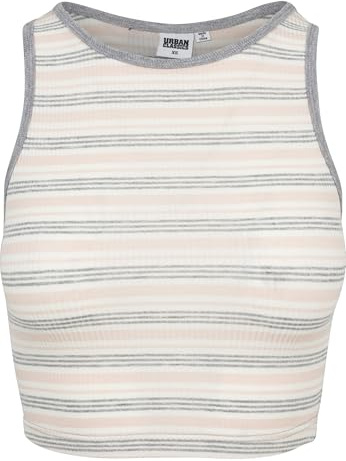 Urban Classics Damen Ladies Rib Stripe Cropped Top Top,, per pack Mehrfarbig (pink/white/grey 01313), Medium (Herstellergröße: M)