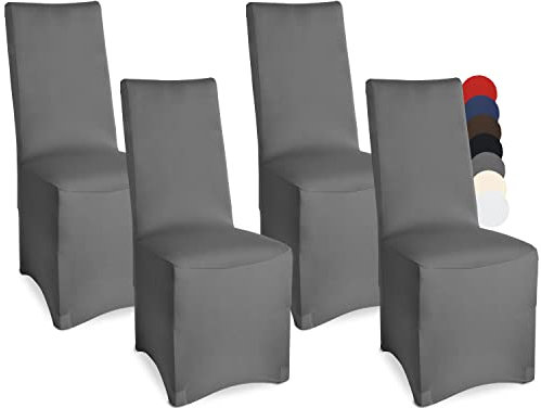 Beautissu Bankett Stuhlhussen 4er Set 45x90 cm - Leona Elegante Stretch Hussen für Stühle -Elastische Stuhl Überzüge im Set mit ÖKO-TEX Siegel in Anthrazit