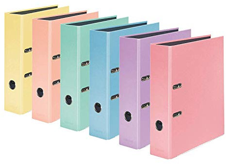 Falken PastellColor-Ordner 8 cm breit (6er Pack) DIN A4 Pastell-Farbe sortiert (flieder, minzgrün, pfirsich, vanille, himmelblau, pink)