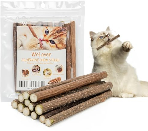 WoLover Silvervine Sticks for Cats, Natural Catnip Matatabi Chew Sticks Teeth Molar Chew Toys for Cat Kitten Kitty (at Least 12 PCS)