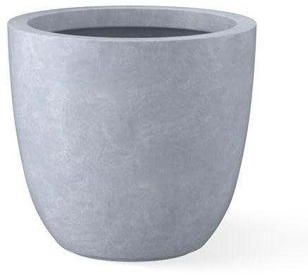 Kante 14 Inch Dia Round Concrete Planter, Indoor Outdoor Large Plant Pot with Drainage Hole and Rubber Plug for Home Patio Garden, Slate Gray