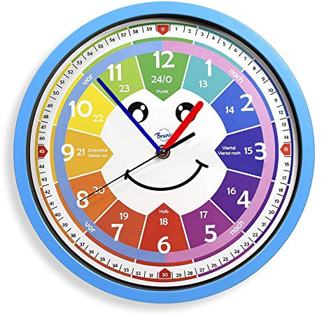 Bruni Kinderwanduhr ohne Tickgeräusche - Wanduhr zum Lernen für Kinder, als Uhr fürs Kinderzimmer geeignet