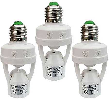 Taigeguang Motion Sensor Light Socket,E26 E27 PIR Motion Screw Bulb Adapter Indoor Use Only, Auto On Off Night Light Control for Garage Basement Porch Storage Room (3 Pack)