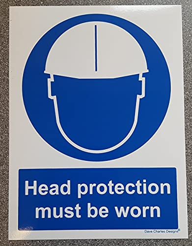 Head Protection Must be Worn Sign - Self Adhesive Vinyl Sticker A5 150mm x 200mm The clearest Health and safety signs