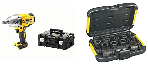 DeWalt - Boulonneuse à Chocs 1/2' Brushless XR 18V 5Ah Li-ion - DCF899NT-XJ - Visseuse a Choc sans Fil avec Coffret & Coffret de 16 Douilles à Chocs - DT7506-QZ - Douilles et Coffrets avec