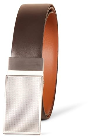 Amazon Essentials Men's Leather Reversible Plaque Dress Belt, Brown/Tan, 32