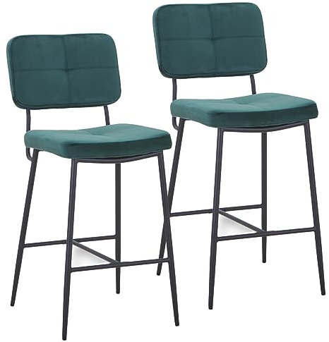 HOOZ 2er Set Barhocker mit Lehne, Samtstoff Barstuhl, Tresenhocker Bistrohocker mit Rückenlehne für Wohnzimmerstuhl, Esszimmer und Konferenzraum (Grün Samtstoff)