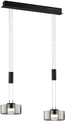 Fischer & Honsel Pendelleuchte, Lavin | sandschwarz/rauchfarben | L: 64 cm, B: 20 cm | Höhenverstellbar 100-160 cm | über Wanddimmer stufenlos dimmbar | 61095 | EEG: F