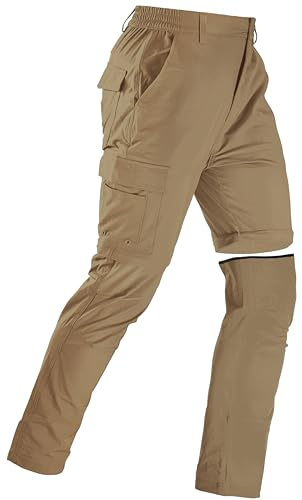 Men's Convertible Hiking Pants Zip Off Quick Dry Lightweight Safari Travel Camping Fishing Cargo Outdoor Pants Khaki 38