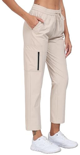 JINSHI Pantalones Senderismo Mujer Cargo Pantalón Trekking Joggers Verano Ligero Impermeable Pantalones Montaña Acampada Aire Libre Ocio Deportes Caqui Talla US XL