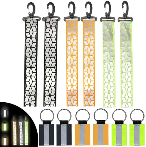 DALAETUS 12 Stück Reflektor Anhänger Set, 6 Rucksack Reflektierende Anhänger und 6 Schlüsselan Sicherheits Reflektor Anhänger für Schulranzen Rucksäcke Nächtliche Joggen