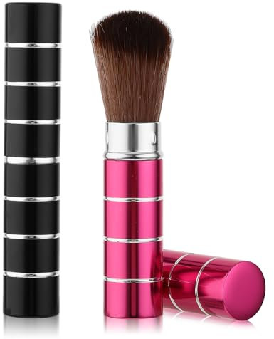 2 Pcs Retractable Makeup Brush, Travel Blush Brush, Kabuki Foundation Brush Portable Loose Powder Brush with Cover Extensible Contour Brush for Makeup, Liquid Makeup Bronzer Cream Powder