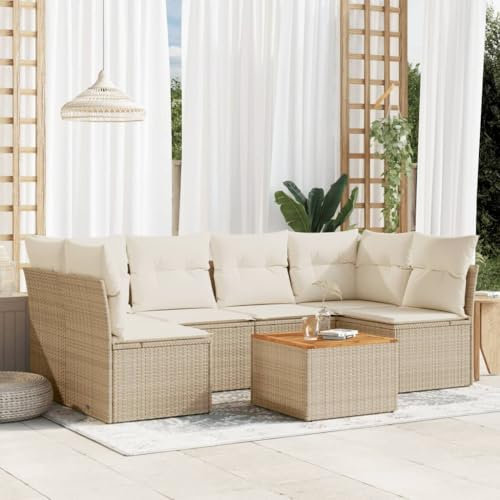 Faroom Gartenlounge Outdoor mit Stauraum Ecklounge Klein Garten Lounge Sofa Outdoor Sitzecke Balkon Loungemöbel Gartensofa Ecksofa Balkonmöbel Rattansofa Couch beige and Cream 7-tlg-Type-409