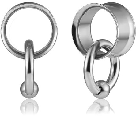 Vankula Ohr Tunnel 1 Paar Double Flared Flesh Plugs mit Creolen Edelstahl für männer damen Ohrpiercing Gestreckte Schmuck 6mm(2G) Silber