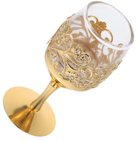 Amosfun Retro Gold Flower Wine Glass Metal Goblet for Whiskey Party Decorative Drinking Cup Unique Design for Special Occasions