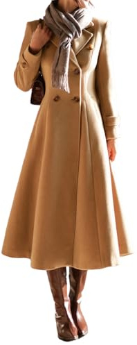 IDEALSANXUN Womens Long Wool Coat Fall Winter Double Breasted Trench Coat Peacoat Jackets, Camel, Small