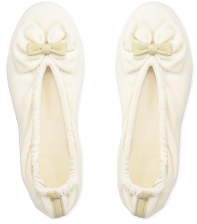 GLOVE STORY Pantuflas Bailarina de Interior para Mujer en Terciopelo con Suela de Cuero Suave y Lazo - Material Suave y Cómodo - Pantuflas Bailarina Suaves para Mujer - Hechas a Mano