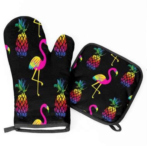Ofenhandschuhe Farbige Sommerananas Grillhandschuhe Qualitäts Topflappen Set Hitzeresistente Topfhandschuhe Für Kochen Backen Grillen