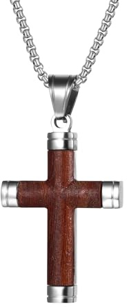 OIDEA Herren Kreuz Halskette mit Holz: Kreuz Anhänger Silber Gold Kette aus Edelstahl Retro Kreuzkette Weizenkette Religiöses Schmuck Geschenk für Männer Junge Freund