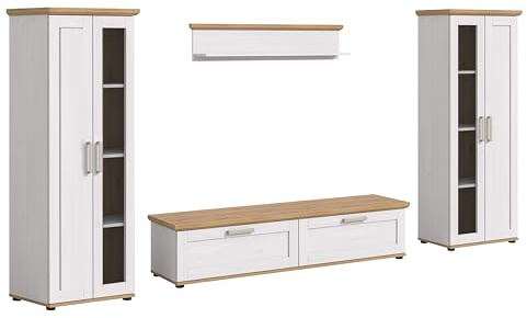 xonox.home Wohnzimmer Verona 4tlg. Set Wohnkombination Wohnwand Wohnzimmermöbel Wohnzimmerschrank Möbelkombination Wohnzimmerset in Sibiu Lärche Nb. Absetzung Artisan Eiche Nb.