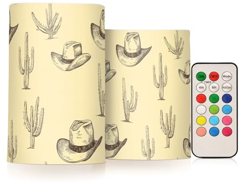 famyily Set di 2 candele a LED senza fiamma con cappello a forma di cactus, stile bohémien, con batterie, per Natale, 10,2 cm, 12,7 cm, colore: giallo