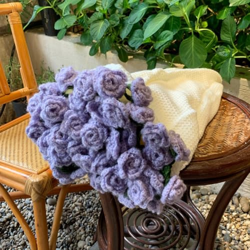 Bouquets of Roses Blanket, Handmade Crochet Rose Bouquet Throw Blanket, Crochet Flower Bouquet, Hand Knitted Flower Throw Blankets for Valentines Mother's Day Birthday Wedding Gift (Purple,31.5)