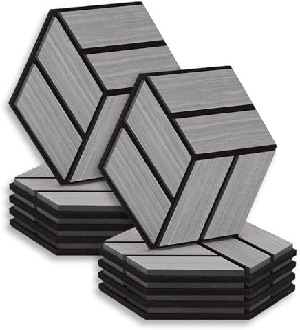 Homestyle4u Lot de 10 panneaux acoustiques hexagonaux - 30 x 26 x 2 cm - Gris - Panneaux muraux - Traitement acoustique - Isolation acoustique - Décoration murale