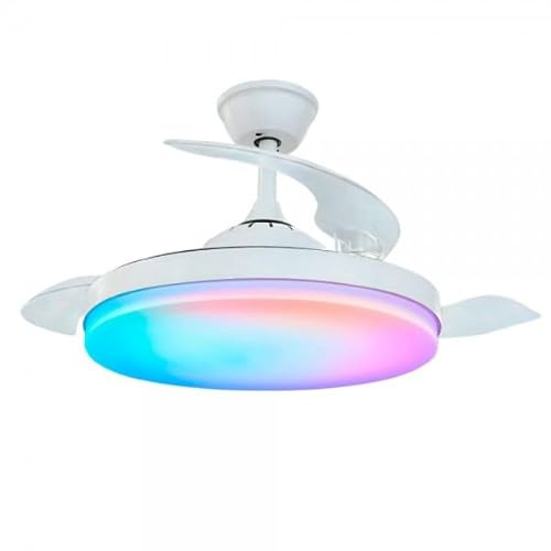 Bilake Ventilador de Techo retráctil Moderno Tahití Blanco RGB | Lampara Ventilador Techo con Mando, luz Regulable RGB y Temporizador
