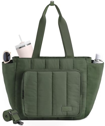Chase Chic Bolso Mujer, Grande Tote Bag Puffer Bolsa Deporte Mujer Bolsos Acolchado Bandolera Shopper Viaje Hombro con Cremallera para Universidad Colegio Trabajar, Verde