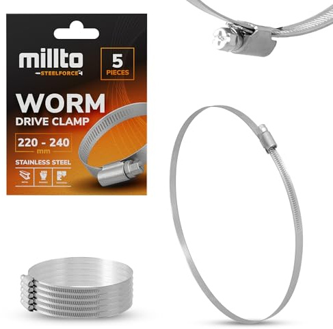 5x Collier De Serrage Inox 220-240 mm Pour Tuyaux Souples Rigides Jardin Arrosage Voiture Bricolage Maison Usage Industriel Réglable À Vis En Acier Inoxydable