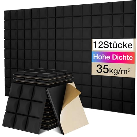 Fstop Labs 12 Stücke Selbstklebend Schallabsorber, Dichte 35 kg/m³, 3x30x30cm, 3D Hochdichte Akustikschaumstoff, Hall-Echo-Fliesen reduzieren, für Wand, Tonstudio, Arbeitszimmer, Aufnahmestudios, Büro
