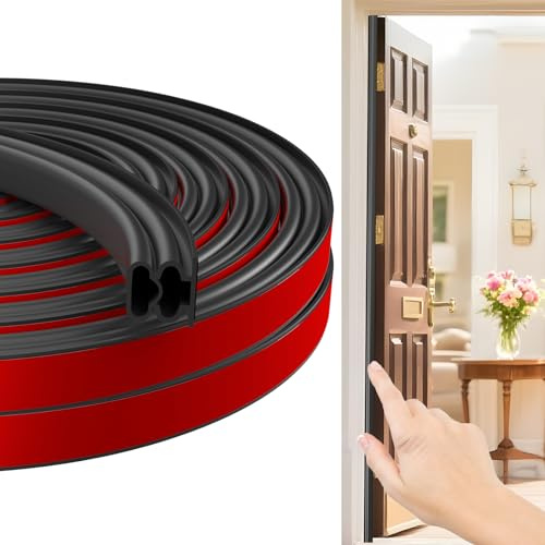 Jobon Draft Excluder for Doors - Upgraded Thickened Rubber Weather Stripping Door Seal Strip for 5-10mm Large Gap, Self-Adhesive Soundproofing Weatherstripping Replacement (10M, Black)