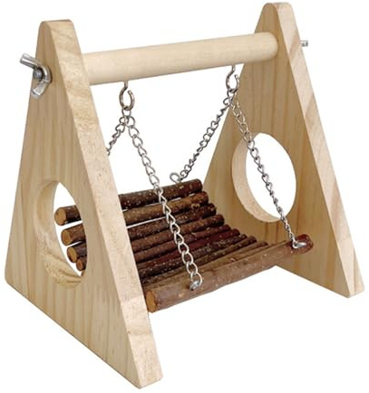 Vogelschaukel aus natürlichem Holz, mit Eisenkette, für Papageien, Nymphensittiche und kleine Haustiere, Vogelschaukel aus Naturholz