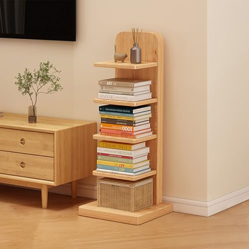 Estantería vertical de madera, organizador independiente para espacios pequeños, torre de libros de columna vertebral para sala de estar y dormitorio