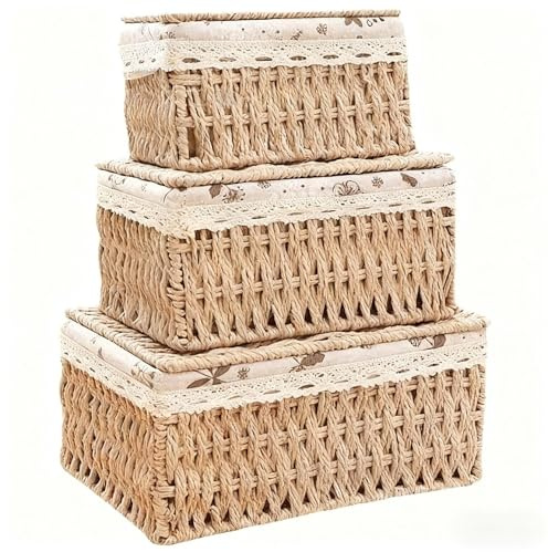Dasellfa Aufbewahrungskorb Korb Geflochten, Körbe Aufbewahrung Bad Wickeltisch Organizer Flechtkorb 3er-Set, Multifunktional Organizer Box für Kinderzimmer, Küchen, Wohnzimmer (B)