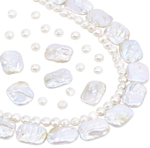PH PandaHall 70pcs Freshwater Pearl Beads, 6~22mm 2 Styles Natural Pearls Rectangle Loose Spacer Beads for DIY Crafts Jewellery Making Beading Earrings Bracelets Necklaces, 2 Strands