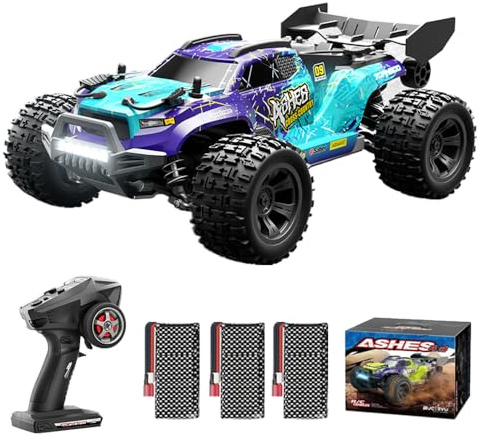 Teeggi Fjärrkontrollbil 40 km/h, 1/18 RC hög hastighet, terräng, Drift, kolborstemotor 2,4 G, 4 WD-motor, för vuxna, 3 batterier, 18101 (blå)