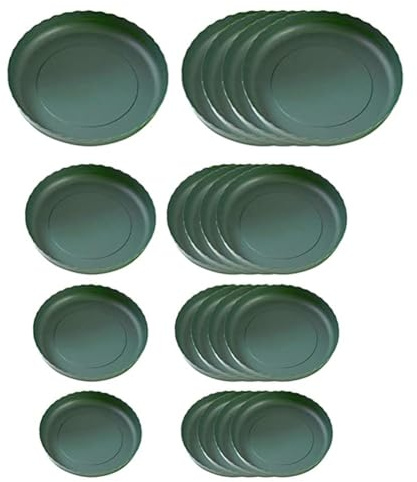 QOXEZY Juego de platillos de plástico para plantas (20 piezas) – Bandejas inferiores circulares con borde plano para contención de agua y tierra, compatible con suculentas, hierbas, cactus