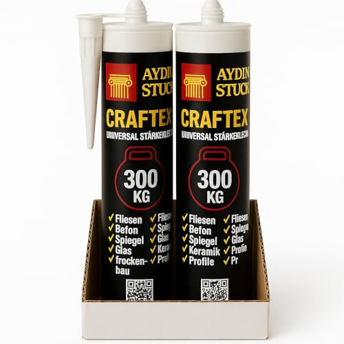 Craftex Lot de 2 adhésifs de montage universels 300 kg – Colle forte pour carrelage, bois, pierre, miroir, PVC, céramique et panneaux acoustiques – Colle haute performance