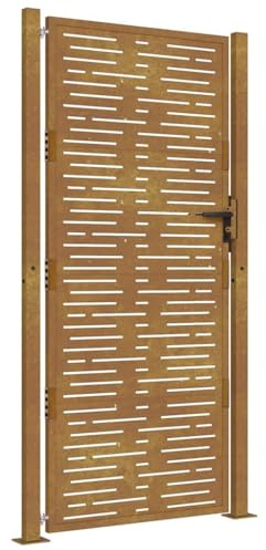Qnhdfrt Gartentor 110x180 cm aus Cortenstahl – Abschließbares Gartenzaun Tor mit Laser-Design, wetterfestes Metalltor für Garten und Terrasse, inkl. Pfosten