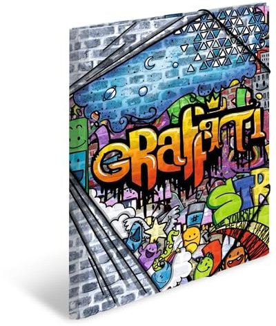 HERMA Sammelmappe A3 Graffiti, Kinder Eckspanner-Mappe aus Kunststoff mit Kunst Motiv, Gummizug, Innenklappen und Innendruck für Jungen und Mädchen